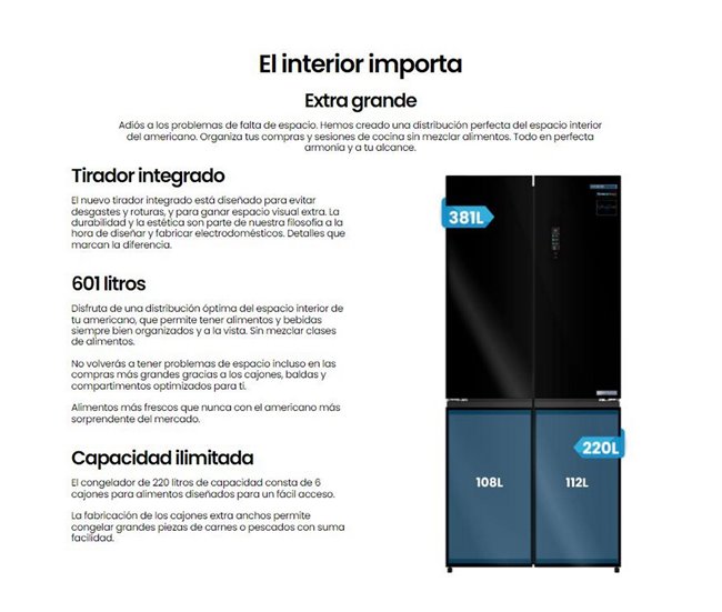 Frigorifico Americano Infiniton AMCB-601CD78NEG, 601 l Negro