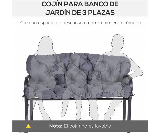 Cojín para Banco con Respaldo Poliéster, Algodón Outsunny 150x98 Gris