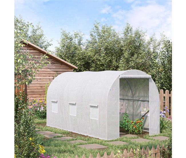 Invernadero de Túnel Metal, PE Outsunny Gris