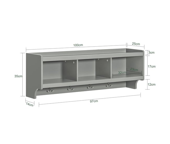 Perchero de Pared con 4 Ganchos FHK28-HG SoBuy Gris