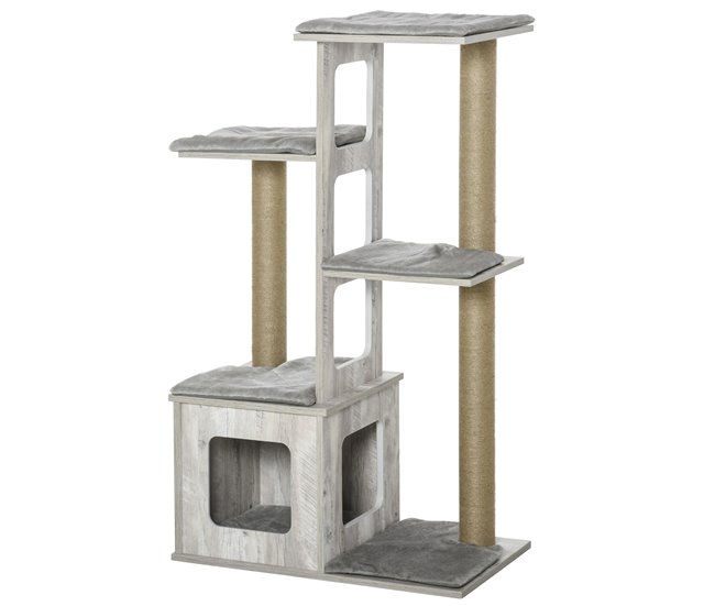 Árbol para Gatos Aglomerado de Madera, Felpa y Yute PawHut Gris