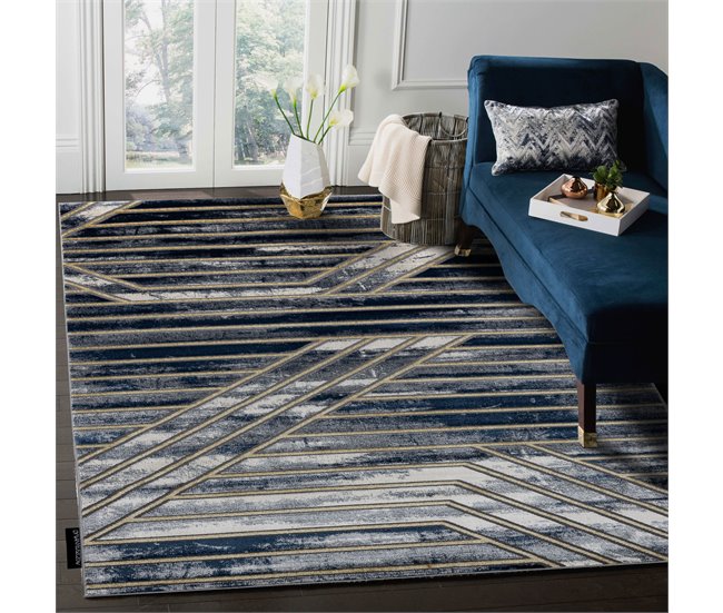 Alfombra DE LUXE moderna 460 Líneas - Structural 200x290 Azul