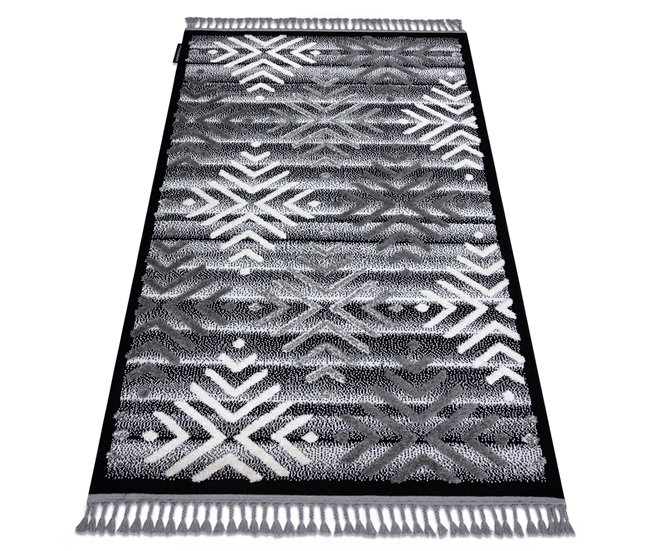 Alfombra MAROC P658 Copos de nieve Franjas Bereber marroquí 180x270 Negro