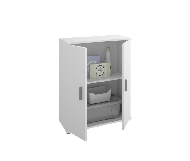 Armario multiusos 2 puertas efecto madera Blanco