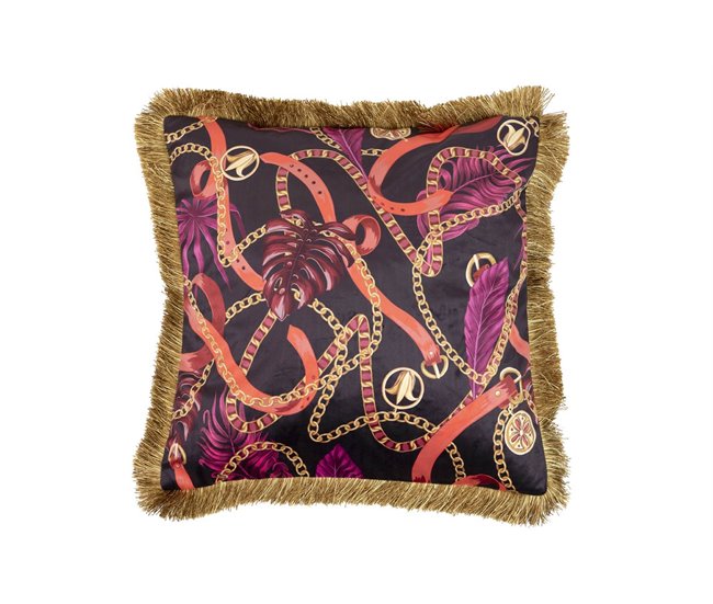 Cojin Velvet Relleno Plumas Con Flecos Multicolor