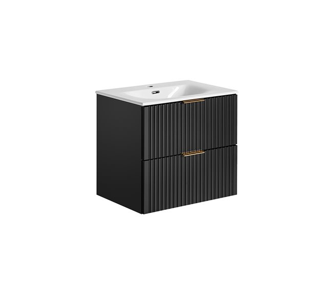 Conjunto de muebles con lavabo espejo LED y columna Adriel 60 Madera