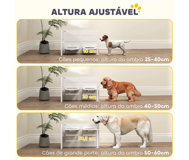 Comedero Perros Elevado MDF, Acero PawHut Blanco