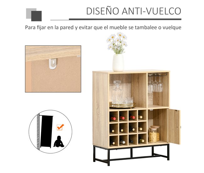 Aparador de Cocina Melamina de Madera y Metal HOMCOM 76 Marron