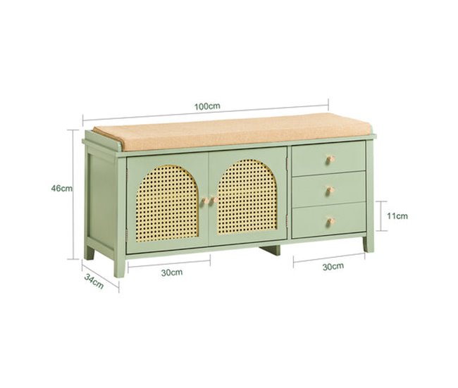 Banco Zapatero con 2 Puertas y 3 cajones FSR129-GR SoBuy Verde