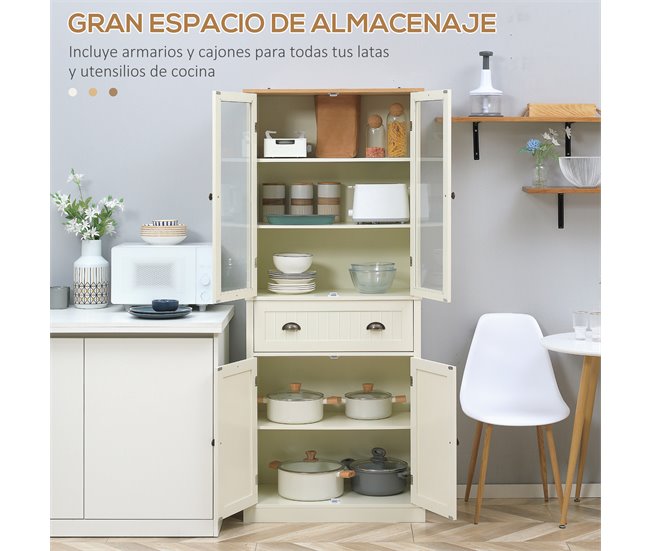 Alacena de Cocina MDF, Melamina de Madera, Vidrio HOMCOM Blanco