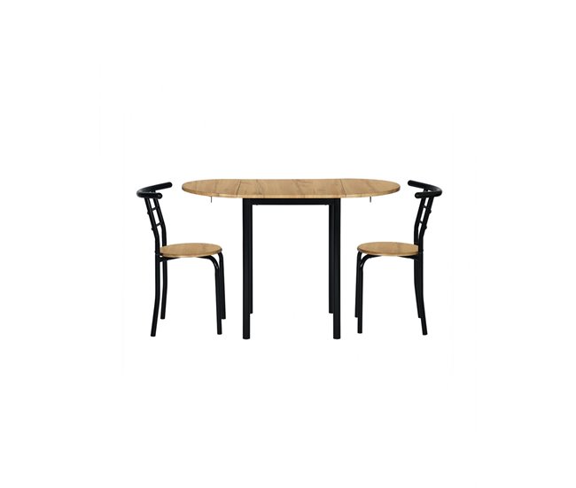 Set Mesa y 2 Sillas - Modelo LEVA - Sobre+asiento MDF - Estructuras Metal Roble