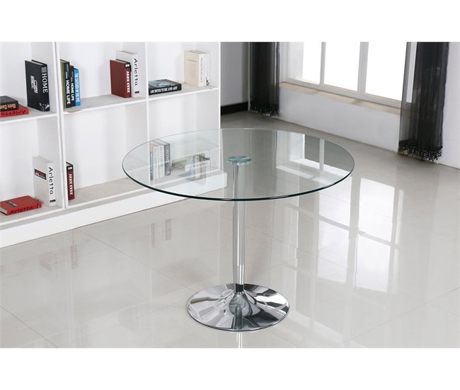 Pack Mesa Redonda de Cristal Templado + 4 Sillas Estilo Nordico 90x90 Transparente