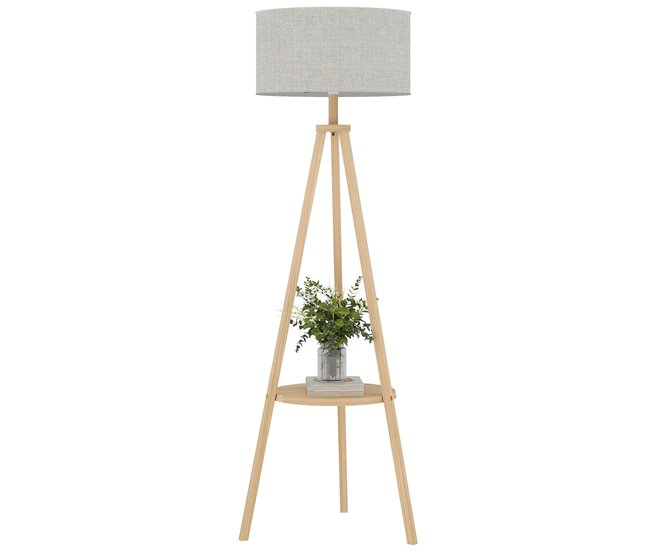 Lámpara de Pie Madera, Lino HOMCOM, hogar - iluminación Gris