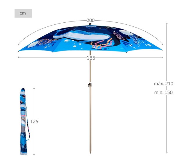 Aktive Sombrilla playa 200 cm inclinable mundo marino Azul