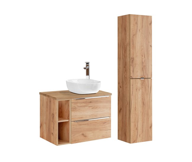 Conjunto mueble lavabo individual 2 nichos y columna April 80 Blanco