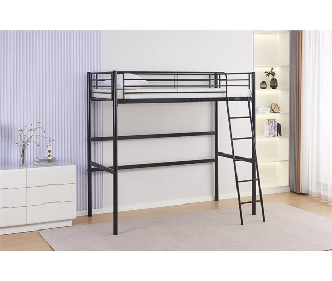 Cama alta de metal "Alora" 97x200 Negro