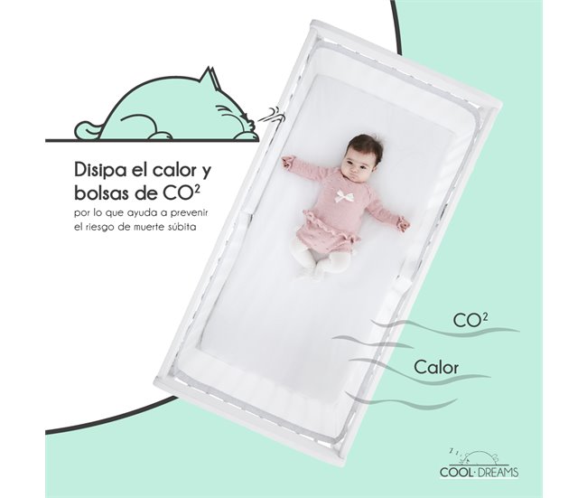 Cuna Indi + Malla perimetral Oxygen + Colchón Probiotic Blanco