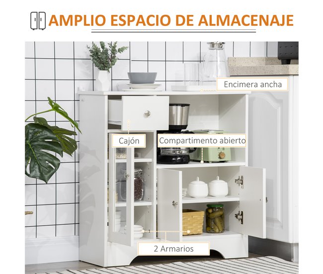 Aparador de Cocina Melamina de Madera HOMCOM, hogar - cocina 80 Blanco
