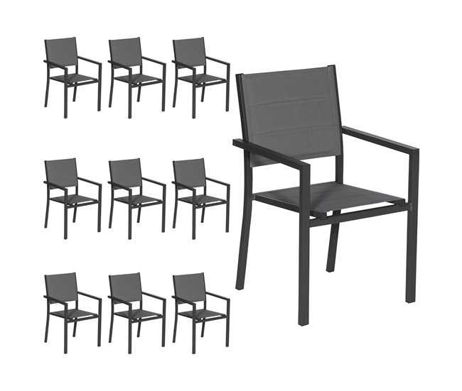 Juego de 10 sillas tapizadas en textileno y aluminio Gris