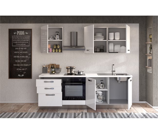Cocina GILDA ICE derecha blanco brillo y gris claro Blanco