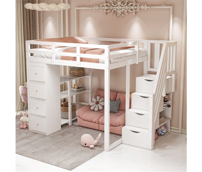 Cama alta para niños 146x253 Blanco