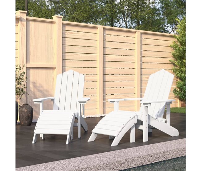 2 Sillas jardín Adirondack con reposapiés Blanco