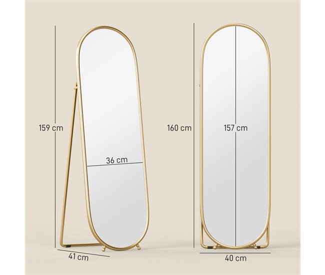 Espejo de Pie Metal, Vidrio HOMCOM, hogar - decoración Dorado