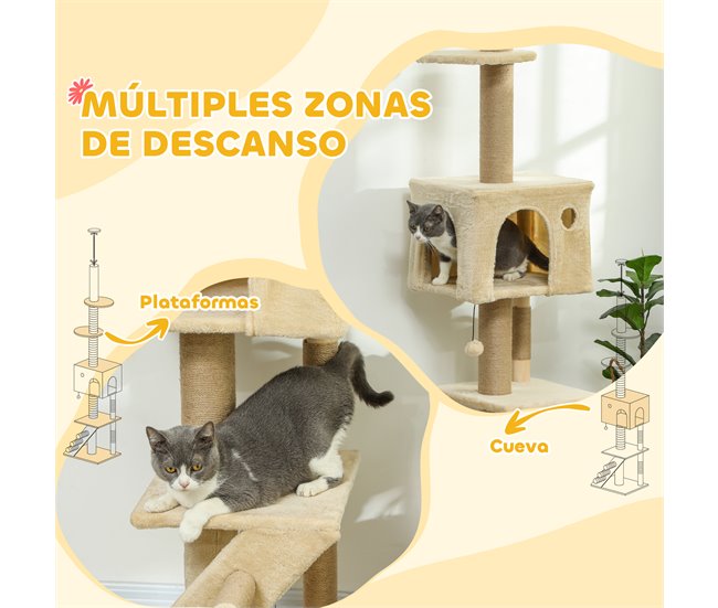 Árbol para Gatos Aglomerado de Madera PawHut Crudo