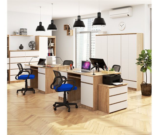 Escritorio A5 AKORD 2 cajones 5 estantes color Roble Sonoma 135x50 Blanco/ Madera
