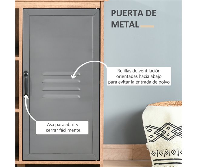 Aparador Auxiliar Melamina de Madera, Metal HOMCOM 80 Gris