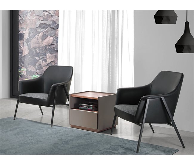 ANGEL CERDA Sillón tela gris y polipiel negro Gris