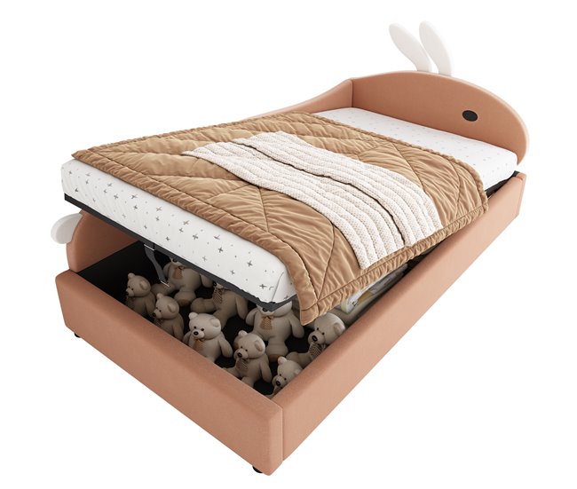 Cama con almacenaje de terciopelo Rosa