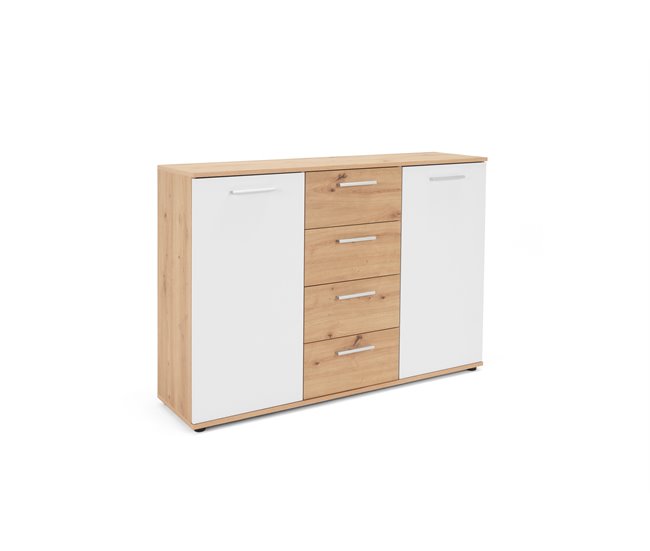 Aparador con 2 puertas y 4 cajones JACKY Blanco/ Madera
