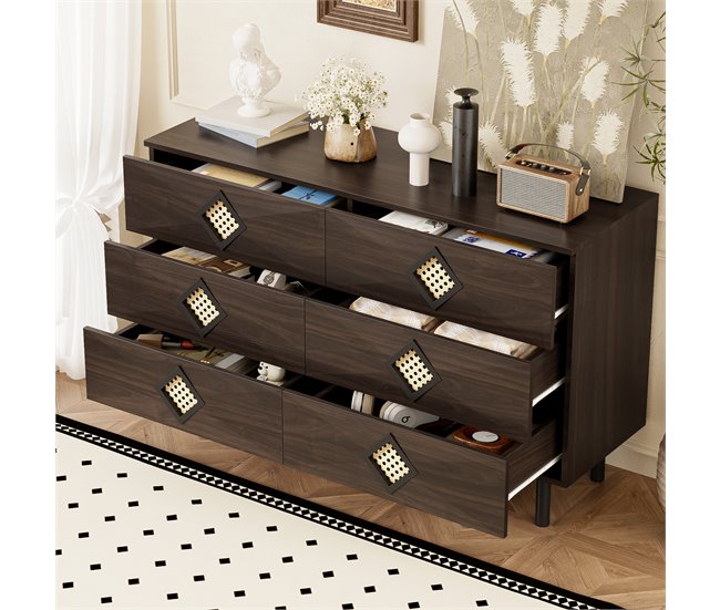 Cómoda doble con 6 cajónes Nogal