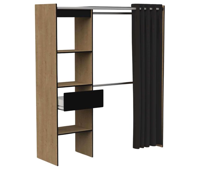 Armario Extsible con Barras y Cajón Negro/ Madera