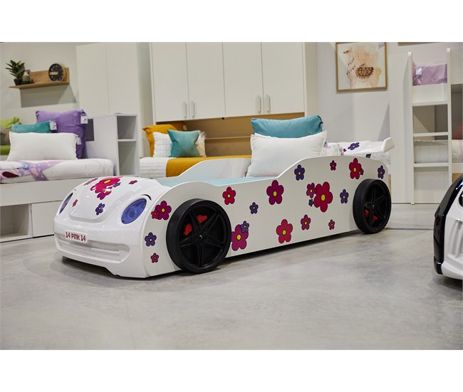 Cama coche 90X190 HAWAI con Led´s en frente Blanco