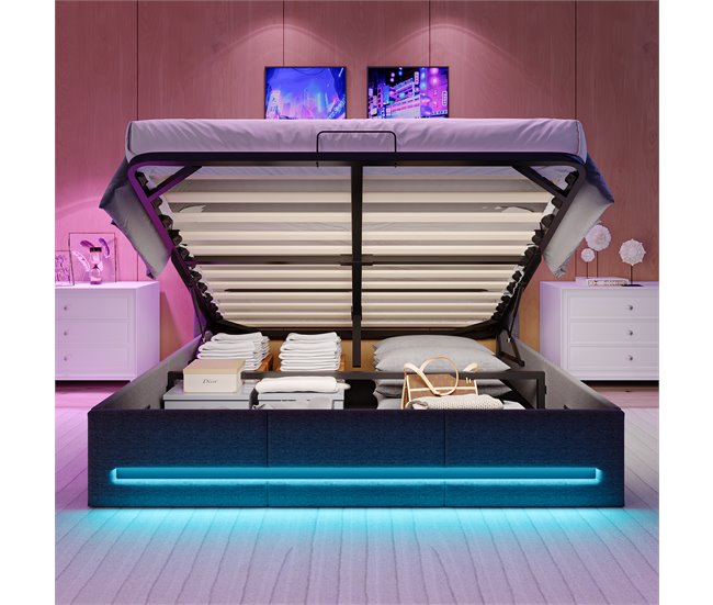 Cama, USB, Cama juvenil, LED Gris