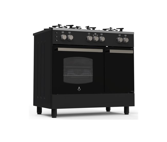 ALPHA Cocina de Gas VULCANO ELITE PRO-90PB Portabombonas Cristal Negro, Wok, Ventilador y Temporizador. *Alta Gama** Negro