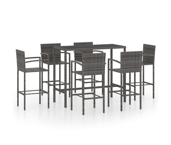 Conforama Conjunto de bar para jardín 7 piezas ratán sintético gris