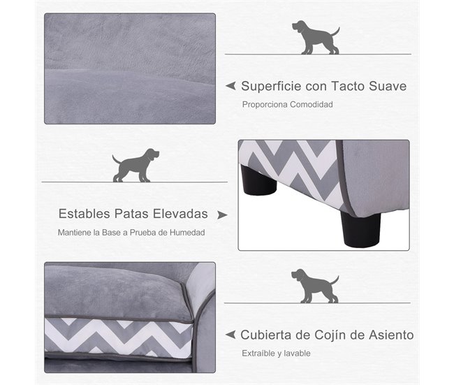 Sofá para Mascotas Madera, PVC, Esponja PawHut Gris