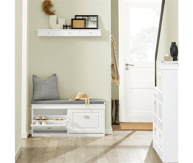 Zapatero Banco con 2 solapas FSR64-W SoBuy 104 Blanco