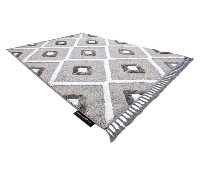 Alfombra MAROC P651 Diamantes Franjas Bereber marroquí Shaggy 180x270 Gris