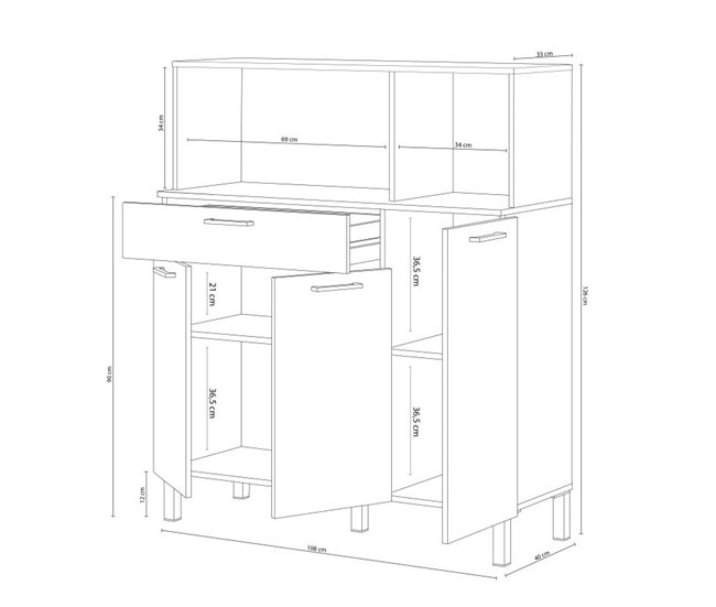 Alacena cocina Colin 3 Puertas 108 Natural/ Blanco