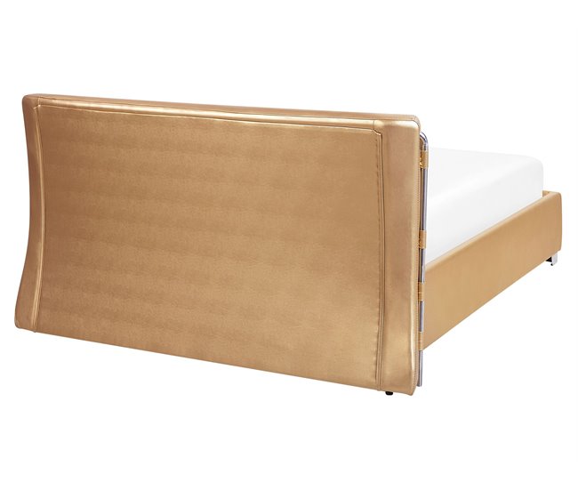 Beliani Cama LED Piel PARIS 195x228 Dorado