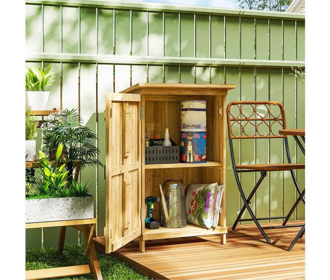 Armario de Jardín Madera de Abeto, Acero Galvanizado Outsunny Marron