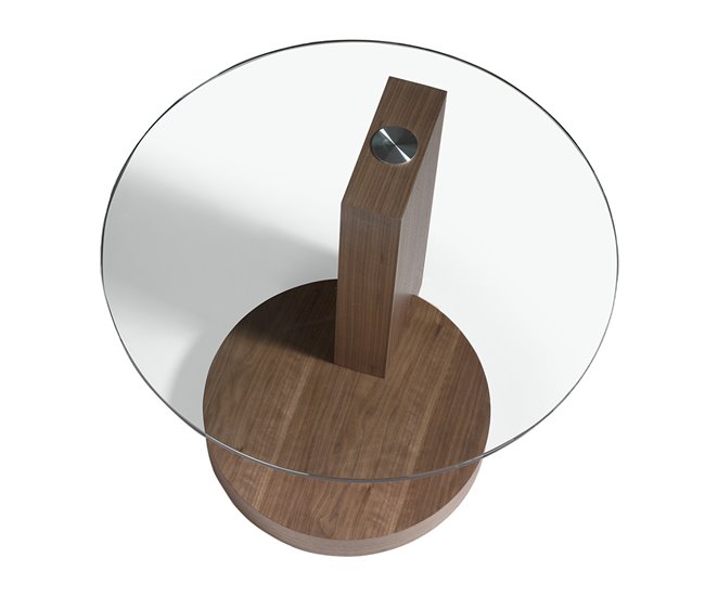 Mesa rincón redonda cristal templado y nogal Transparente