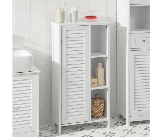 Armario de Baño con 1 Puerta y 3 estantes BZR39-W SoBuy Blanco