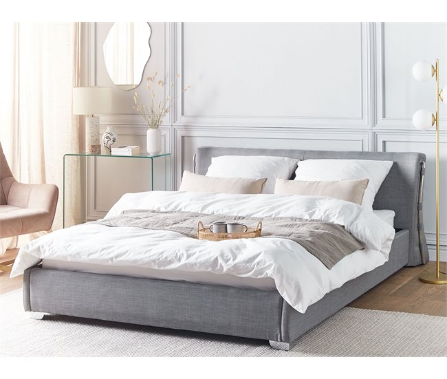 Beliani Cama con somier Poliéster PARIS 195x228 Dorado