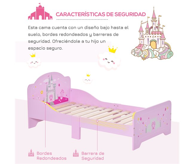 Cama Infantil MDF, Madera de Álamo HOMCOM Rosa