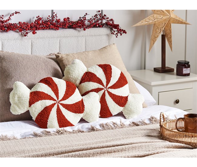 Beliani Cojín decorativo SPIRAL CANDY Blanco/ Rojo